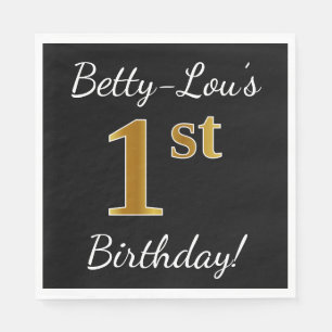 Black, Faux Gold 1st Birthday Party + aangepaste n Servet