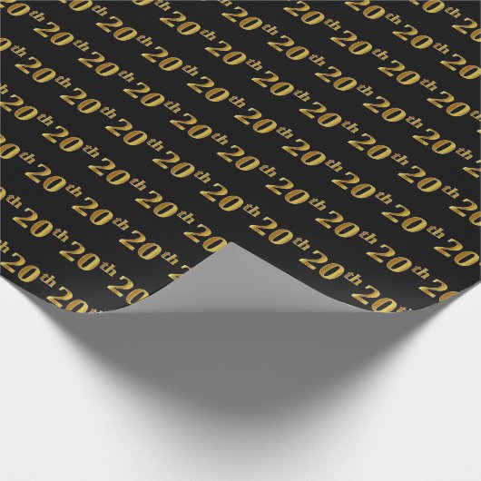 Black, Faux Gold 20th (twintigste) event Cadeaupapier (Hoek)