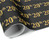 Black, Faux Gold 20th (twintigste) event Cadeaupapier (Rol Hoek)