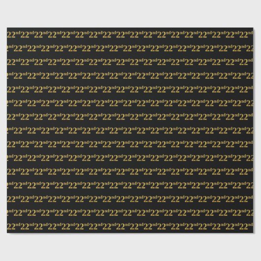 Black, Faux Gold 22e (22-seconden) event Cadeaupapier (Vlak)