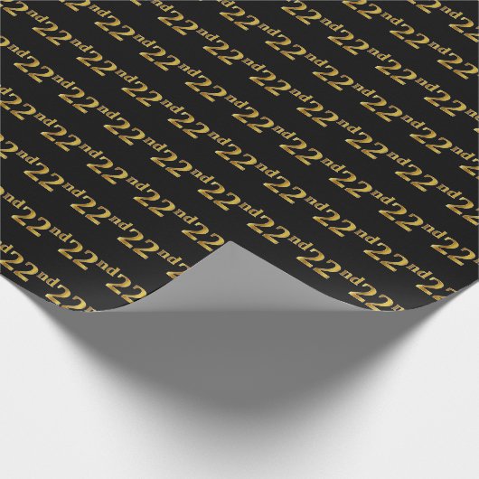 Black, Faux Gold 22e (22-seconden) event Cadeaupapier (Hoek)