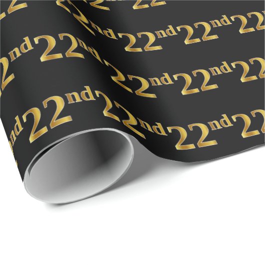 Black, Faux Gold 22e (22-seconden) event Cadeaupapier (Rol Hoek)