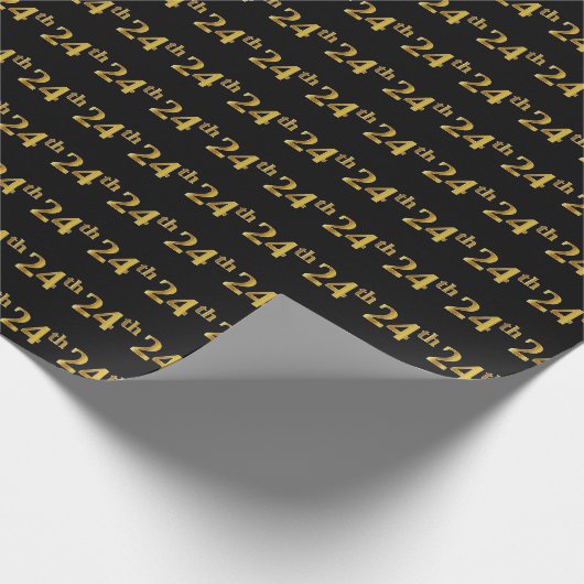Black, Faux Gold 24e (24e) gebeurtenis Cadeaupapier (Hoek)