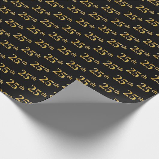 Black, Faux Gold 25th (25th) Event Cadeaupapier (Hoek)