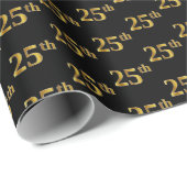 Black, Faux Gold 25th (25th) Event Cadeaupapier (Rol Hoek)
