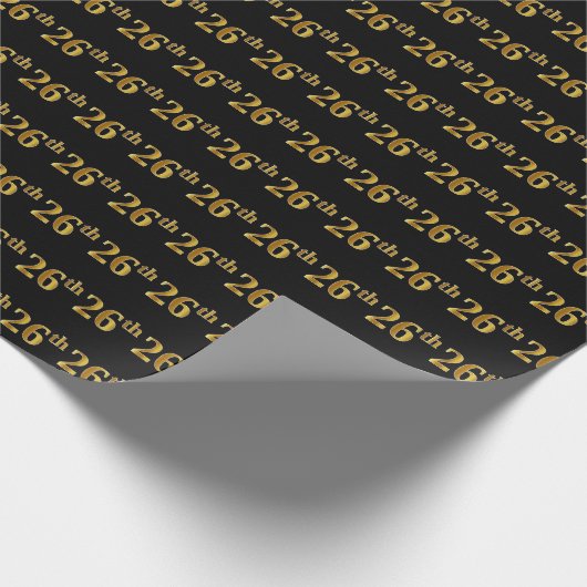 Black, Faux Gold 26th (26th) Event Cadeaupapier (Hoek)