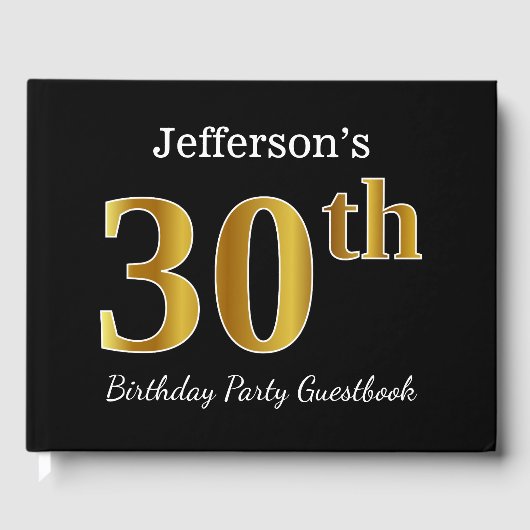 Black, Faux Gold 30th Birthday Party + aangepaste  Gastenboek (Voorkant)