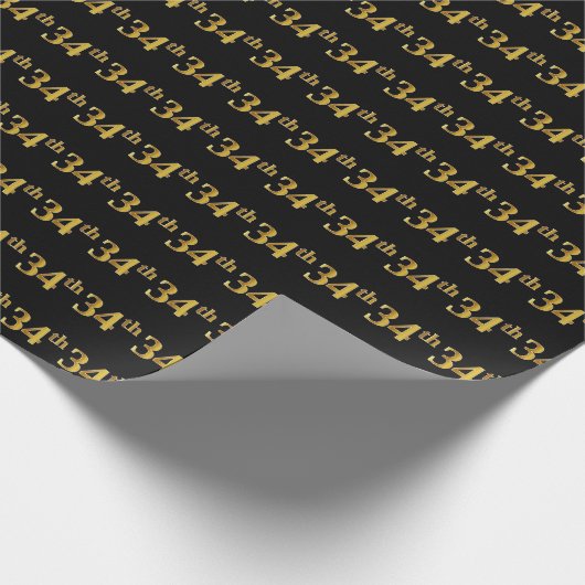 Black, Faux Gold 34th (34ste) event Cadeaupapier (Hoek)