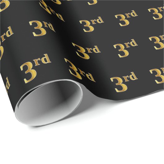 Black, Faux Gold 3de (derde) gebeurtenis Cadeaupapier (Rol Hoek)