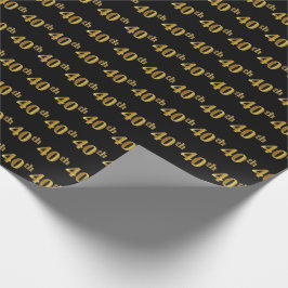 Black, Faux Gold 40th (40ste) event Cadeaupapier