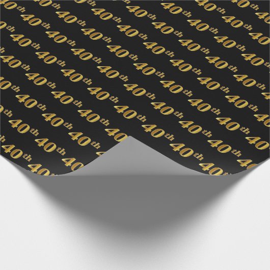 Black, Faux Gold 40th (40ste) event Cadeaupapier (Hoek)