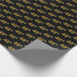 Black, Faux Gold 40th (40ste) event Cadeaupapier