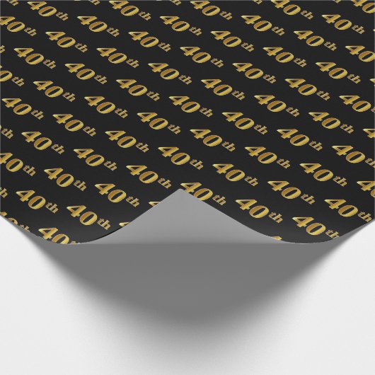Black, Faux Gold 40th (40ste) event Cadeaupapier (Hoek)