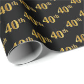 Black, Faux Gold 40th (40ste) event Cadeaupapier (Rol Hoek)