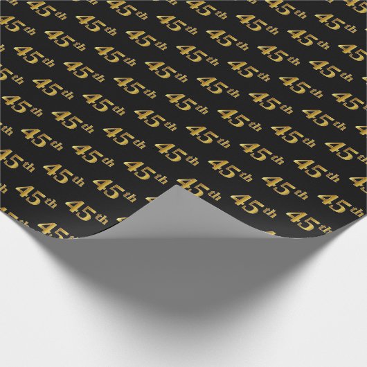 Black, Faux Gold 45th (45th) Event Cadeaupapier (Hoek)