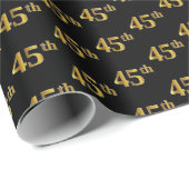 Black, Faux Gold 45th (45th) Event Cadeaupapier (Rol Hoek)