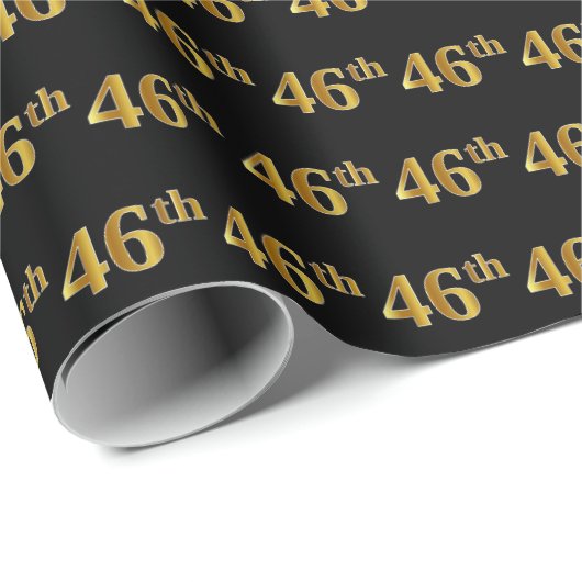 Black, Faux Gold 46th (46th) Event Cadeaupapier (Rol Hoek)