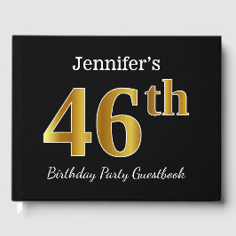 Black, Faux Gold 46th Birthday Party + aangepaste Gastenboek