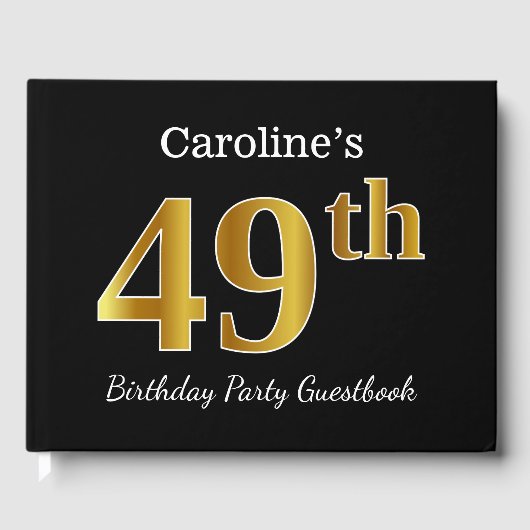Black, Faux Gold 49th Birthday Party + aangepaste Gastenboek (Voorkant)