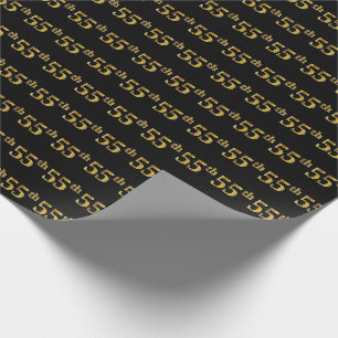 Black, Faux Gold 55th (55th) Event Cadeaupapier