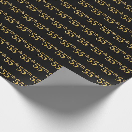 Black, Faux Gold 55th (55th) Event Cadeaupapier (Hoek)