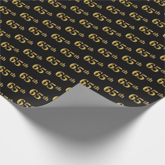 Black, Faux Gold 65th (65th) Event Cadeaupapier (Hoek)