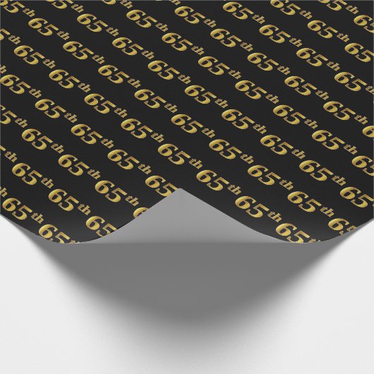 Black, Faux Gold 65th (65th) Event Cadeaupapier (Hoek)