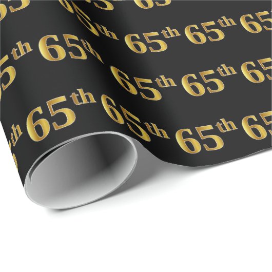 Black, Faux Gold 65th (65th) Event Cadeaupapier (Rol Hoek)