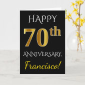 Black, Faux Gold 70th Wedding Jubileum + naam Kaart (Gele Bloem)
