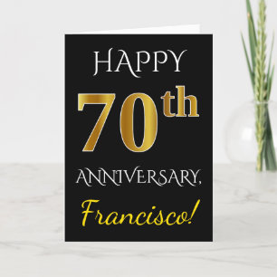 Black, Faux Gold 70th Wedding Jubileum + naam Kaart