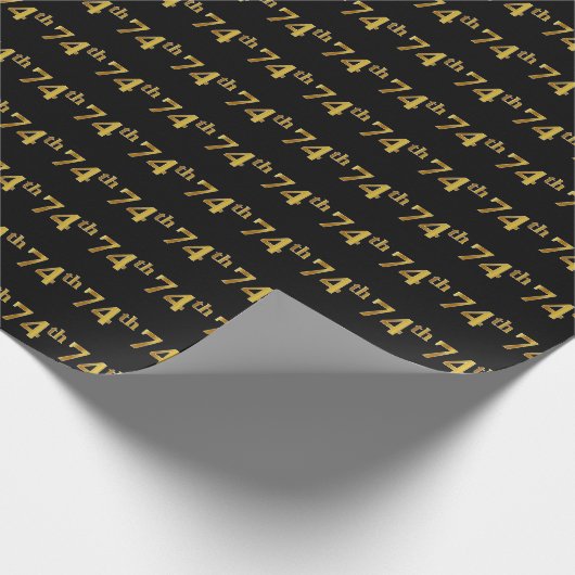 Black, Faux Gold 74e (74e) gebeurtenis Cadeaupapier (Hoek)