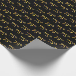 Black, Faux Gold 75th (vijfenzeventig) event Cadeaupapier