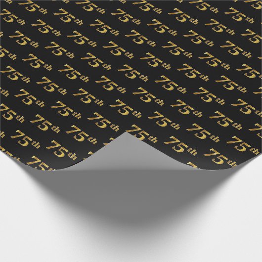 Black, Faux Gold 75th (vijfenzeventig) event Cadeaupapier (Hoek)