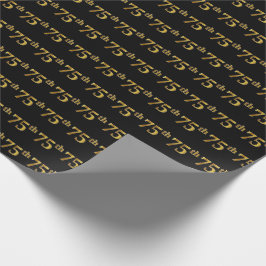 Black, Faux Gold 75th (vijfenzeventig) event Cadeaupapier