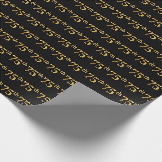 Black, Faux Gold 75th (vijfenzeventig) event Cadeaupapier (Hoek)