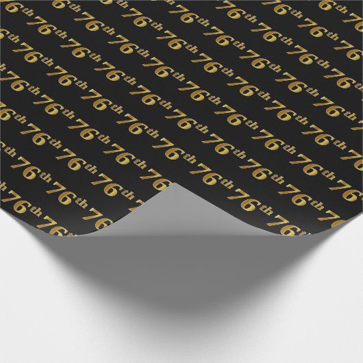 Black, Faux Gold 76th (Zesenzeventig) event Cadeaupapier (Hoek)