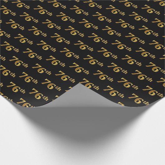 Black, Faux Gold 76th (Zesenzeventig) event Cadeaupapier (Hoek)