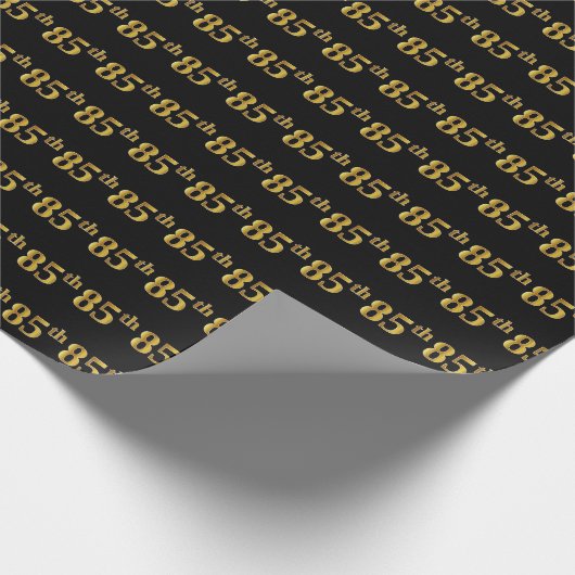 Black, Faux Gold 85th (85th) Event Cadeaupapier (Hoek)