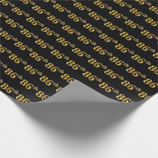 Black, Faux Gold 86th (86th) Event Cadeaupapier (Hoek)