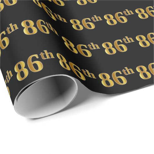 Black, Faux Gold 86th (86th) Event Cadeaupapier (Rol Hoek)