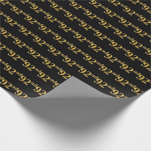 Black, Faux Gold 92nd (negenennegentig) event Cadeaupapier (Hoek)
