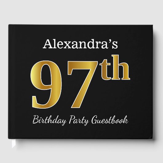 Black, Faux Gold 97th Birthday Party + aangepaste Gastenboek (Voorkant)
