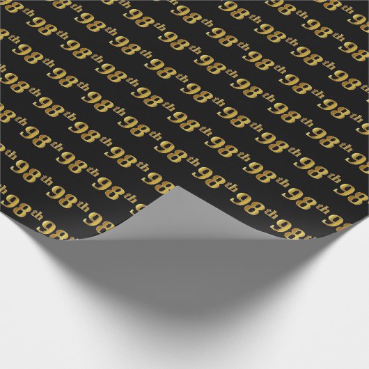 Black, Faux Gold 98th (negenenennegentig) event Cadeaupapier (Hoek)