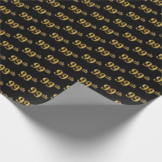 Black, Faux Gold 99th (negenennegentig) event Cadeaupapier (Hoek)