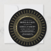 Black & Faux Gold Art Deco Verjaardagsfeest Kaart (Voorkant)