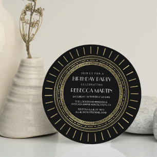 Black & Faux Gold Art Deco Verjaardagsfeest Kaart