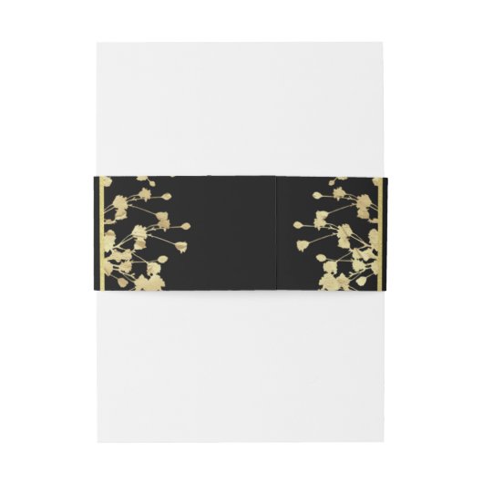 Black & Faux Gold Babys Breath Floral Wedding Uitnodigingen Wikkel (Achterkant Voorbeeld)