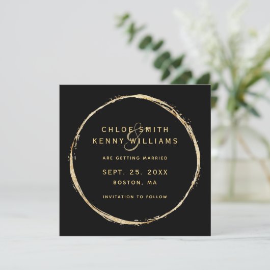 Black Faux Gold Circle Lijst Foto bruiloft Save The Date (Staand voorkant)