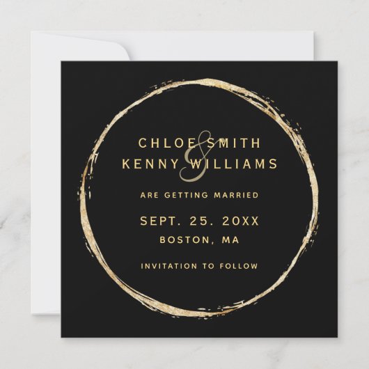 Black Faux Gold Circle Lijst Foto bruiloft Save The Date (Voorkant)