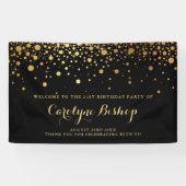 Black | Faux Gold Confetti Birthday Party Banner (Horizontaal)